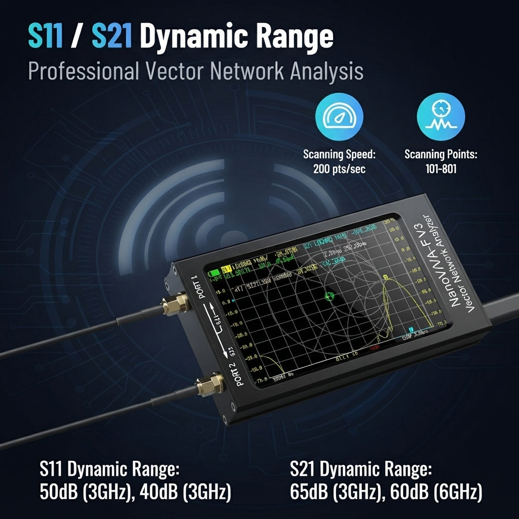 NanoVNA-F V3 Vector Network Analyzer, 4.3" Touchscreen 1MHz–6GHz Supports S11/S21/SWR/TDR/Smith Chart, Metal Shielding Shell, Built-in 4500mAh Battery, Compatible with NanoVNA-Saver Software
