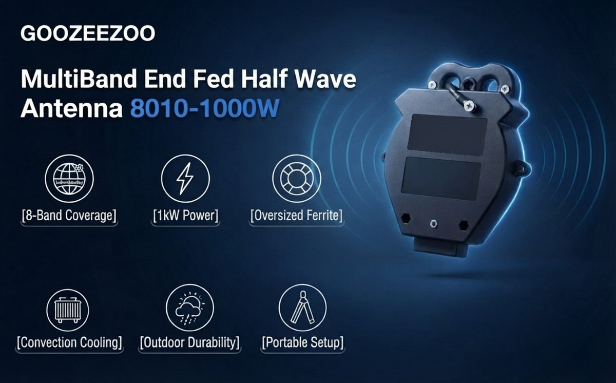 8010-1000W End Fed Half Wave Antenna 8 Bands 40m Long Wire 1000W End Fed Antenna, 10m/12m/15m/17m 20m/30m/40m/80m, Low SWR 1:64 Balun, No Tuning Great for POTA/SOTA, Waterproof Housing