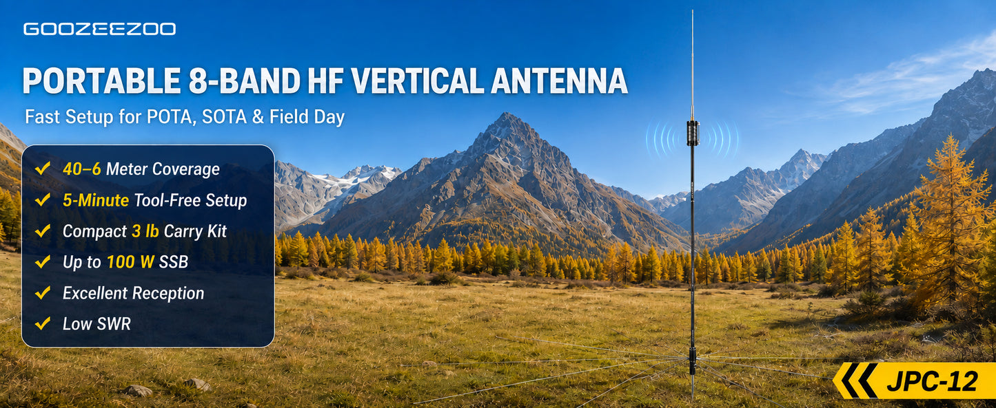 JPC-12 HF Antennas for Ham Radio 7-50MHz All Band HF Vertical Antenna with Low SWR 40m-6m 8 Bands Easy Setup for POTA/Field Day for Outdoor 4.1 Meter(13.5Ft)