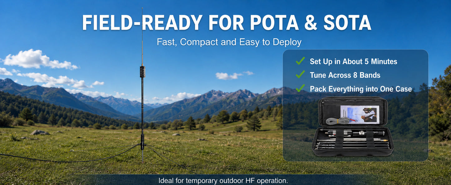 JPC-12 HF Antennas for Ham Radio 7-50MHz All Band HF Vertical Antenna with Low SWR 40m-6m 8 Bands Easy Setup for POTA/Field Day for Outdoor 4.1 Meter(13.5Ft)