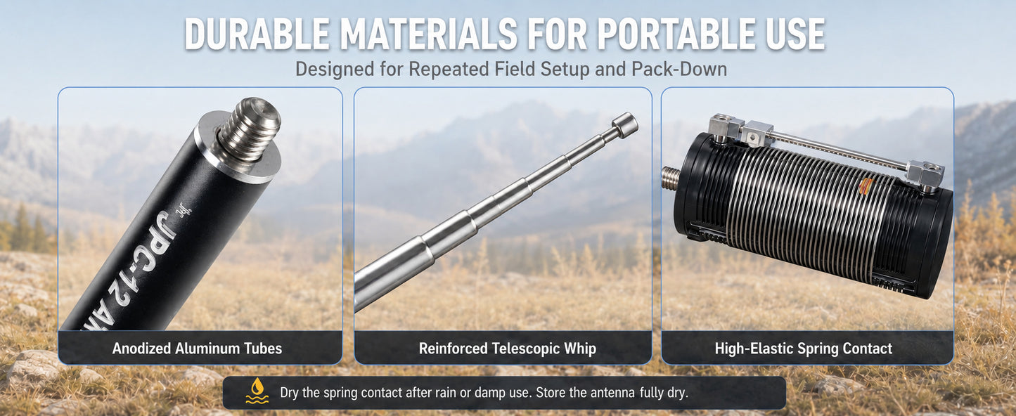 JPC-12 HF Antennas for Ham Radio 7-50MHz All Band HF Vertical Antenna with Low SWR 40m-6m 8 Bands Easy Setup for POTA/Field Day for Outdoor 4.1 Meter(13.5Ft)