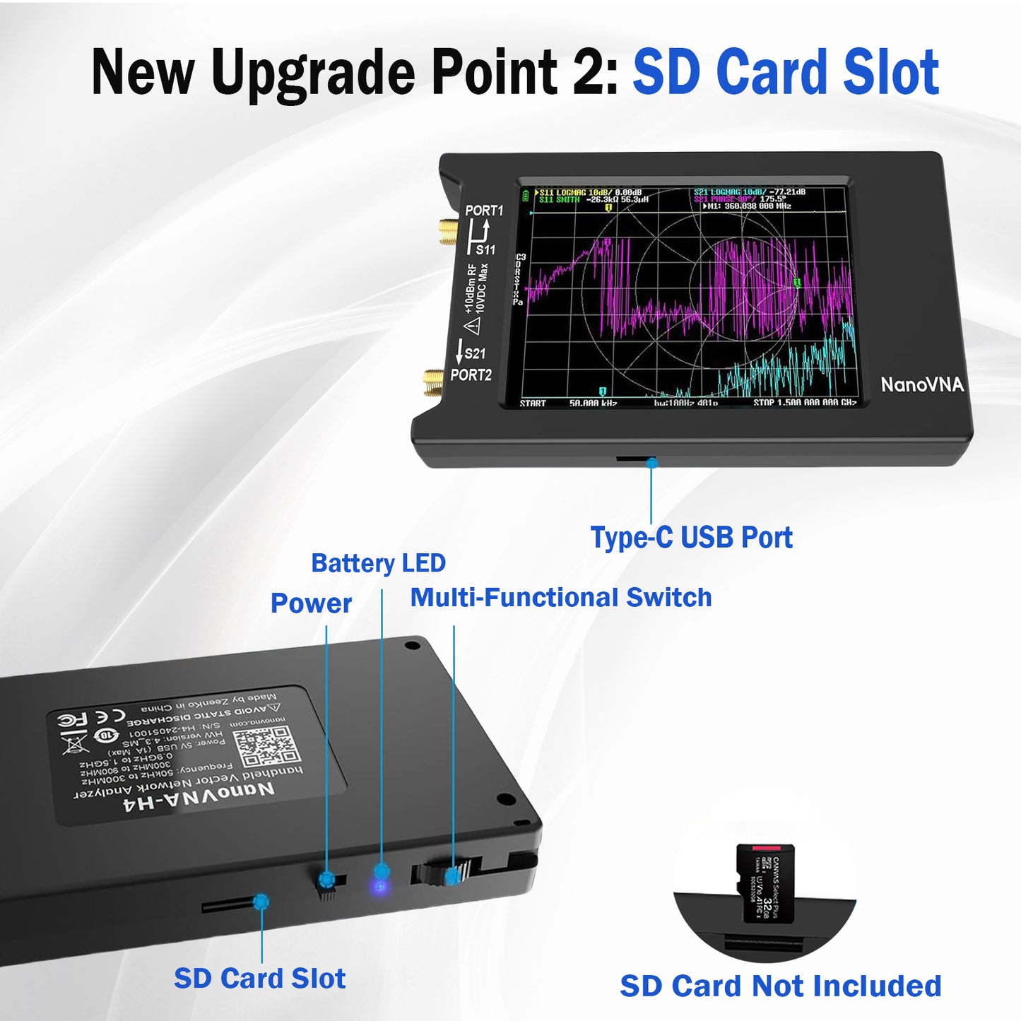 NanoVNA-H4 Vector Network Analyzer with 9 SMA Calibration, Lastest V4.3/V4.2 10KHz-1.5GHz HF VHF UHF 4" Touch Screen Antenna Analyzer Ham Radio, Measuring S Parameters, SWR, Phase, Delay, Smith Chart