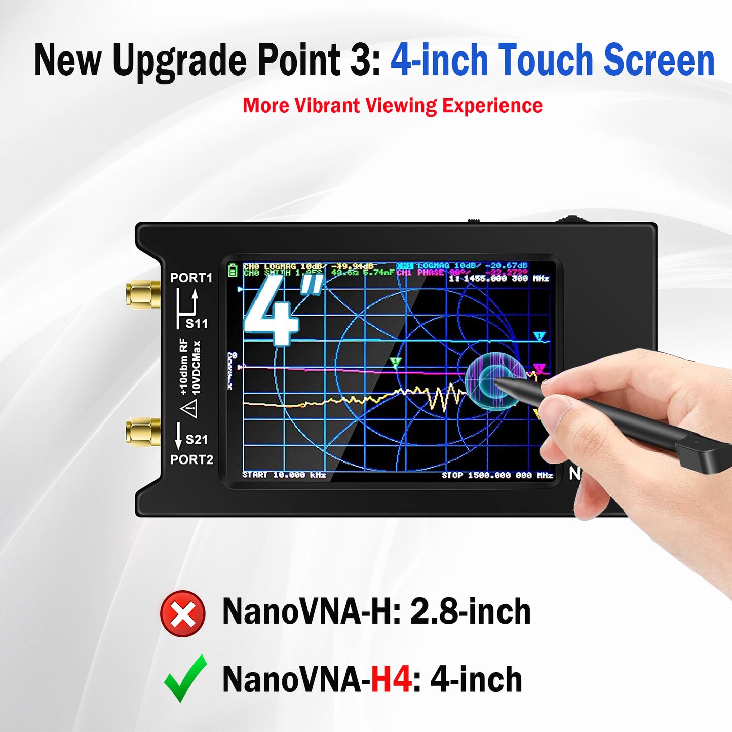 NanoVNA-H4 Vector Network Analyzer with 9 SMA Calibration, Lastest V4.3/V4.2 10KHz-1.5GHz HF VHF UHF 4" Touch Screen Antenna Analyzer Ham Radio, Measuring S Parameters, SWR, Phase, Delay, Smith Chart