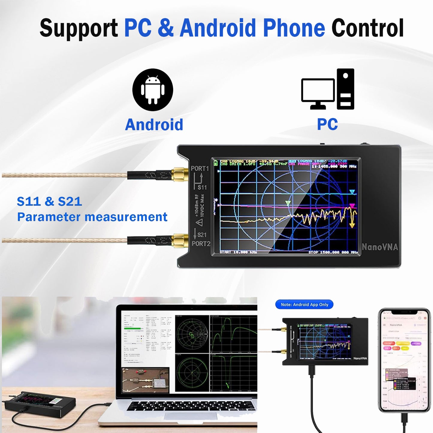 NanoVNA-H4 Vector Network Analyzer with 9 SMA Calibration, Lastest V4.3/V4.2 10KHz-1.5GHz HF VHF UHF 4" Touch Screen Antenna Analyzer Ham Radio, Measuring S Parameters, SWR, Phase, Delay, Smith Chart