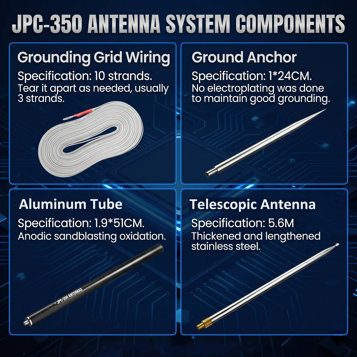 Upgraded JPC-350 100W HF Antennas for Ham Radio, 80-6 Meters 8 Bands, Portable Hf Vertical Antenna for Outdoor 5.6 Meter(18.4Ft) (M10)