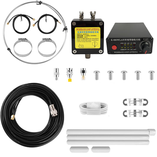 K-480WLA Portable Shortwave Radio Active Loop Antenna 0.5MHz-500MHz Full Band Radio Antenna LW/MW/SW/FM/VHF/HF/Air 6 Meters 30dBi SDR Ham Radio Antenna with 1800mAh Battery（Built-in Filter）