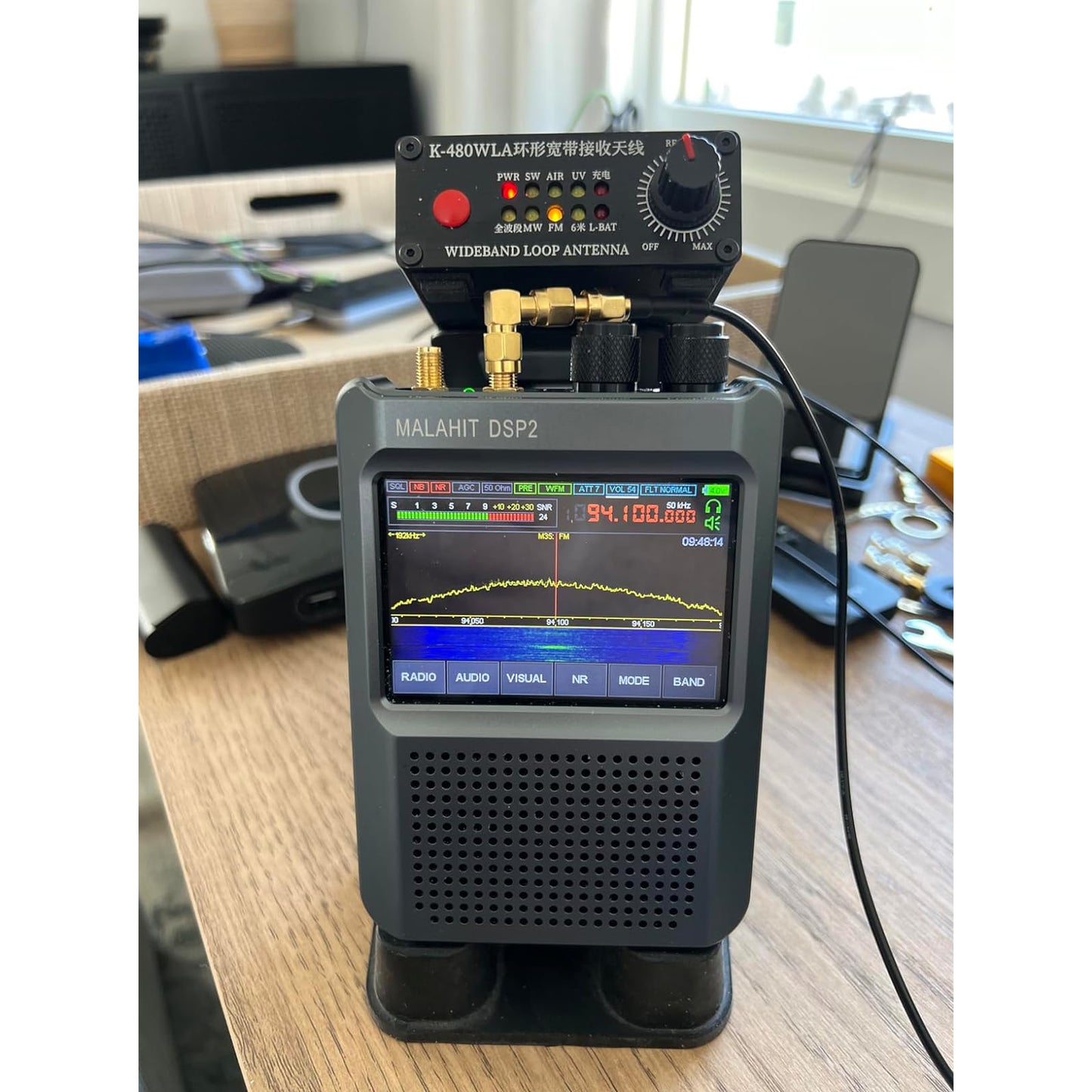 K-480WLA Portable Shortwave Radio Active Loop Antenna 0.5MHz-500MHz Full Band Radio Antenna LW/MW/SW/FM/VHF/HF/Air 6 Meters 30dBi SDR Ham Radio Antenna with 1800mAh Battery（Built-in Filter）