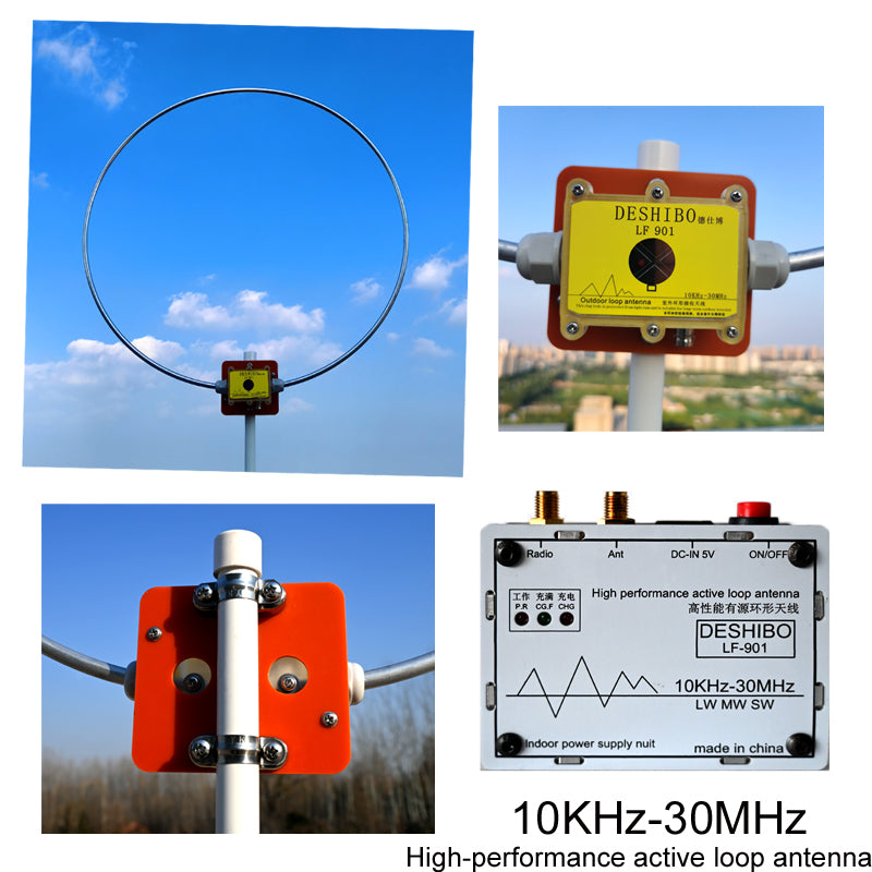 LF-901 Portable Shortwave Radio Antenna, Active Loop Antenna 10KHz-30MHz All Band Radio Antenna, MW: 520-1710KHz SW: 2.3-30MHz 20W Telescope Receiving Antenna with 3000mAh Battery