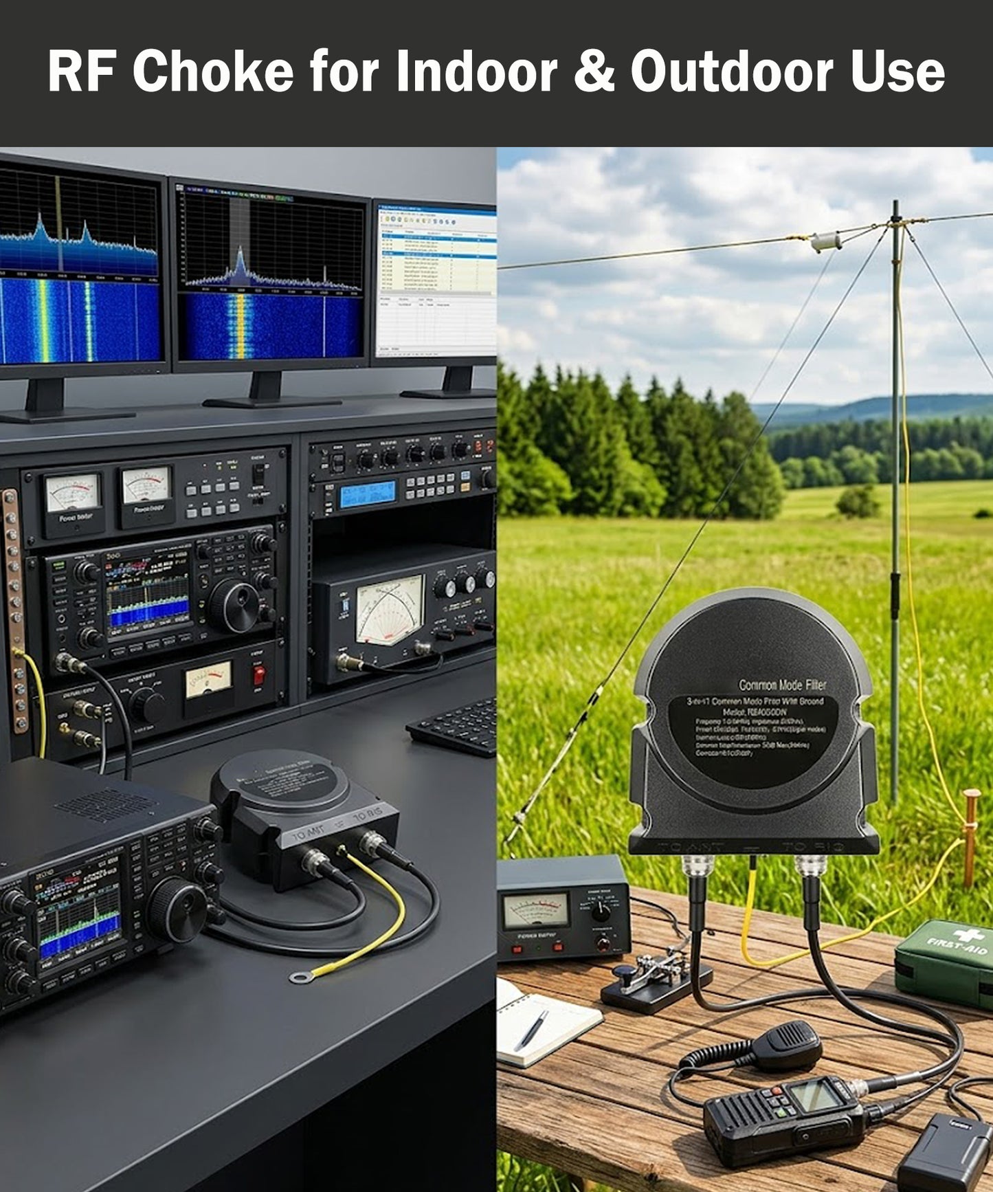 GOOZEEZOO RBR2000W High-Power 2000W Common Mode Filter, 1.8-54MHz Waterproof RF Choke & RF Ground, 3-in-1 Band-pass Filter for Amateur Radio Outdoor and Base Station Use