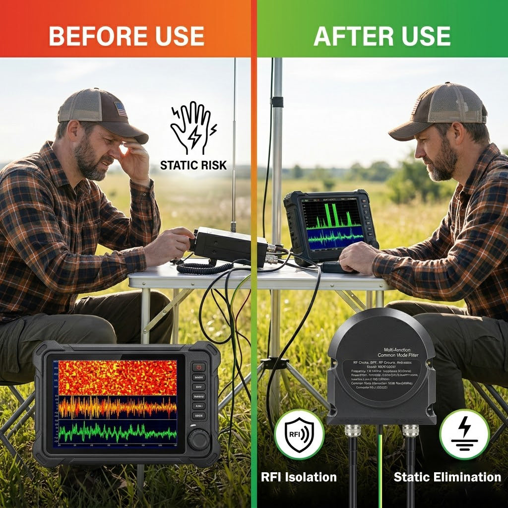 GOOZEEZOO RBR2000W High-Power 2000W Common Mode Filter, 1.8-54MHz Waterproof RF Choke & RF Ground, 3-in-1 Band-pass Filter for Amateur Radio Outdoor and Base Station Use