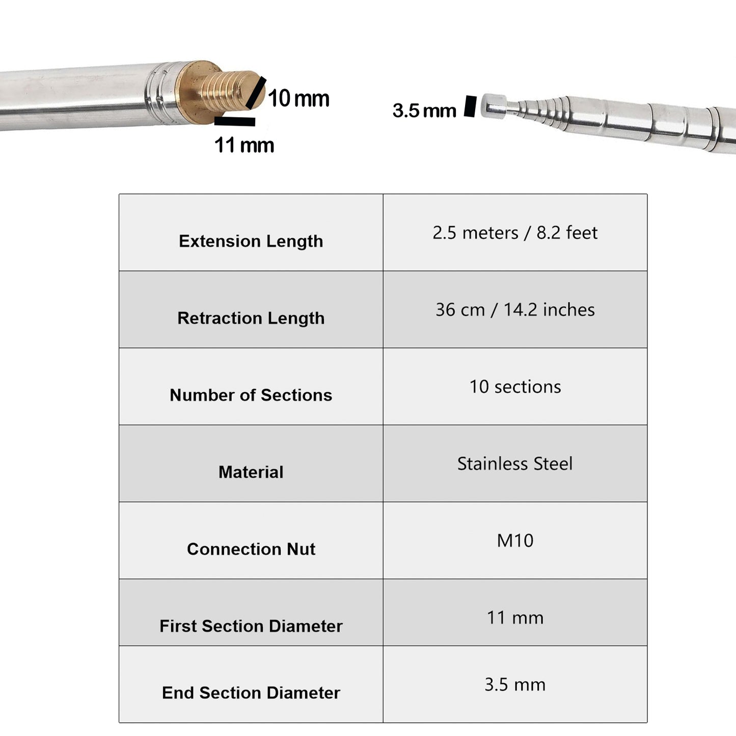 GOOZEEZOO 1pc 201 Stainless Steel Whip Antenna Pull Rod for JPC-12 HF Antenna 2.5m M10 External Thread Antenna