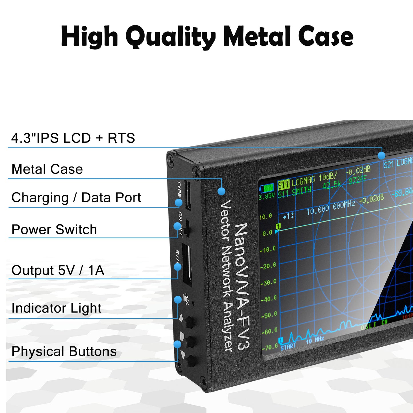 Upgraded NanoVNA-F V3 Vector Network Analyzer 1MHz–6GHz Antenna Analyzer HF VHF UHF VNA Measuring S-Parameters Voltage Standing Wave Ratio Phase Delay Smith Chart 4.3 inch Screen & 4500mAh