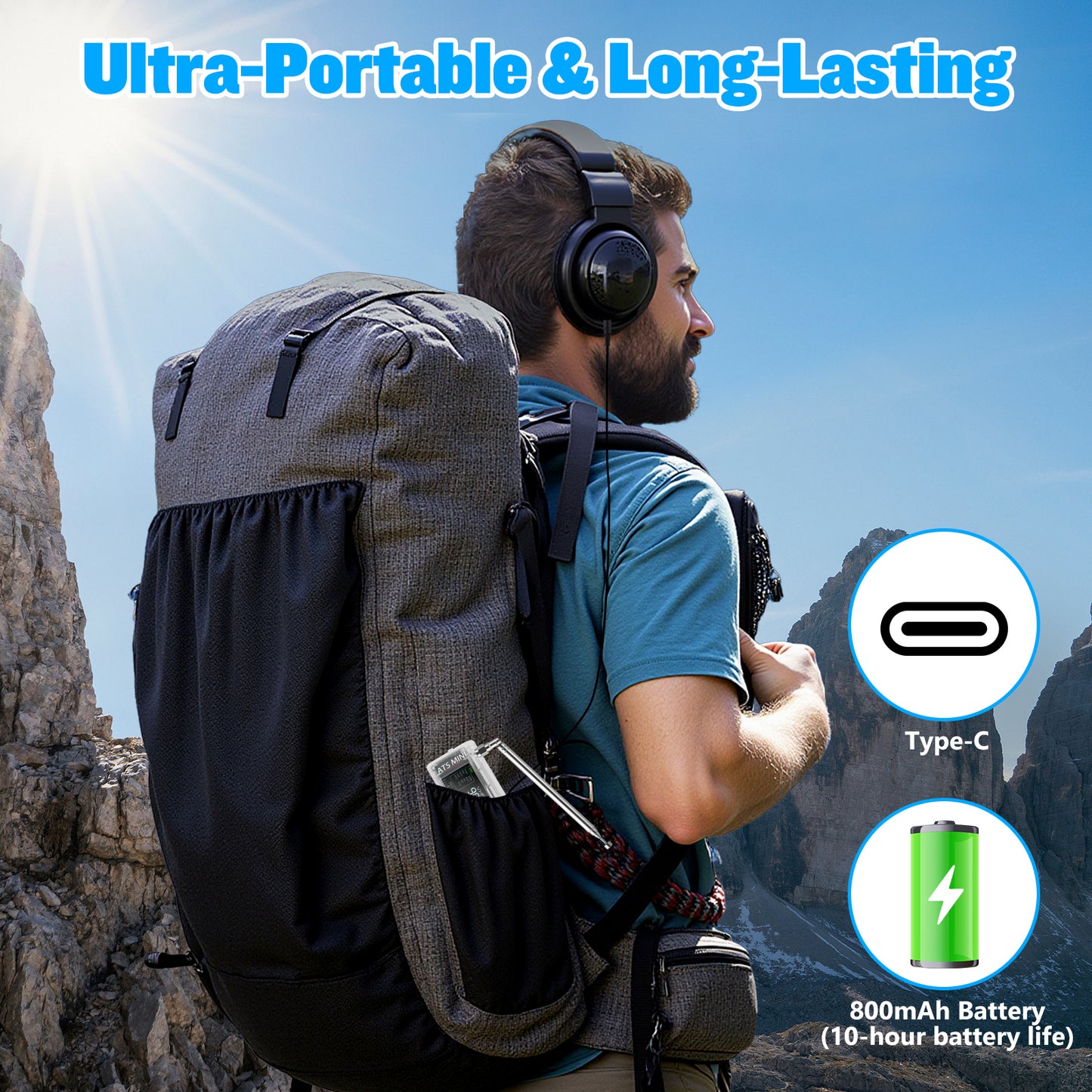 GOOZEEZOO Si4732-ESP32 V3.2 Mini Radio Pocket Shortwave Radio Receiver | Mode: AM/FM/LSB/USB Band: HF SW MW VHF All Band Radio Receiver | 800mAh Battery for Outdoor Adventures, Travel, and Daily Use