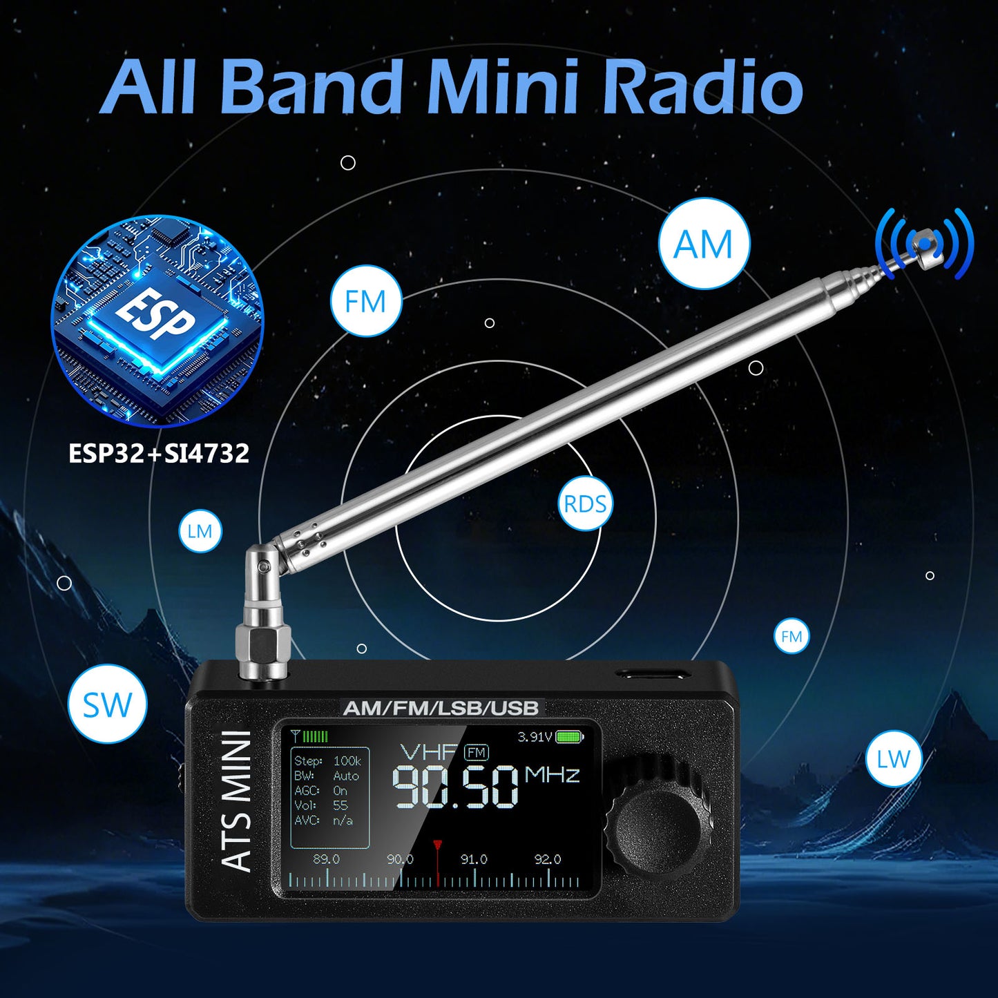 GOOZEEZOO Si4732 ATS Mini Radio Pocket Radio - AM/FM/LSB/USB/CW/RTTY All Band Receiver with 800mAh Battery, Built-in Headphone Amplifier, Hi-Z Circuit and Robust ESD Antenna Protection