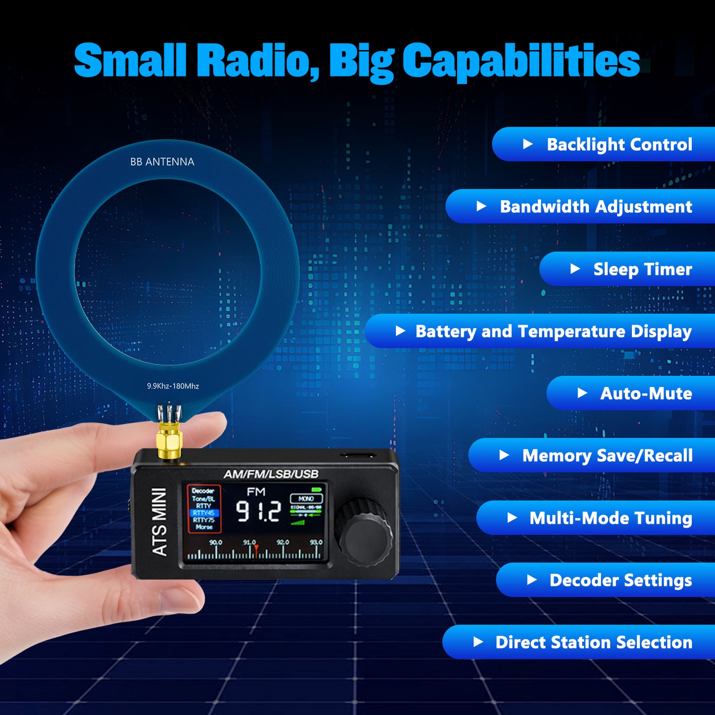 GOOZEEZOO Si4732 ATS Mini Radio Pocket Radio - AM/FM/LSB/USB/CW/RTTY All Band Receiver with 800mAh Battery, Built-in Headphone Amplifier, Hi-Z Circuit and Robust ESD Antenna Protection