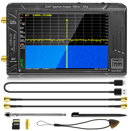 GOOZEEZOO 2025 Upgraded HW V0.5.4 TinySA Ultra+ZS407 Spectrum Analyzer, 4-inch 100kHz-7.3GHz Frequency Analyzer 2-in-1 Signal Generator 100kHz to 900MHz MF/HF/VHF UHF Input 5000mAh Battery & 32GB SD Card