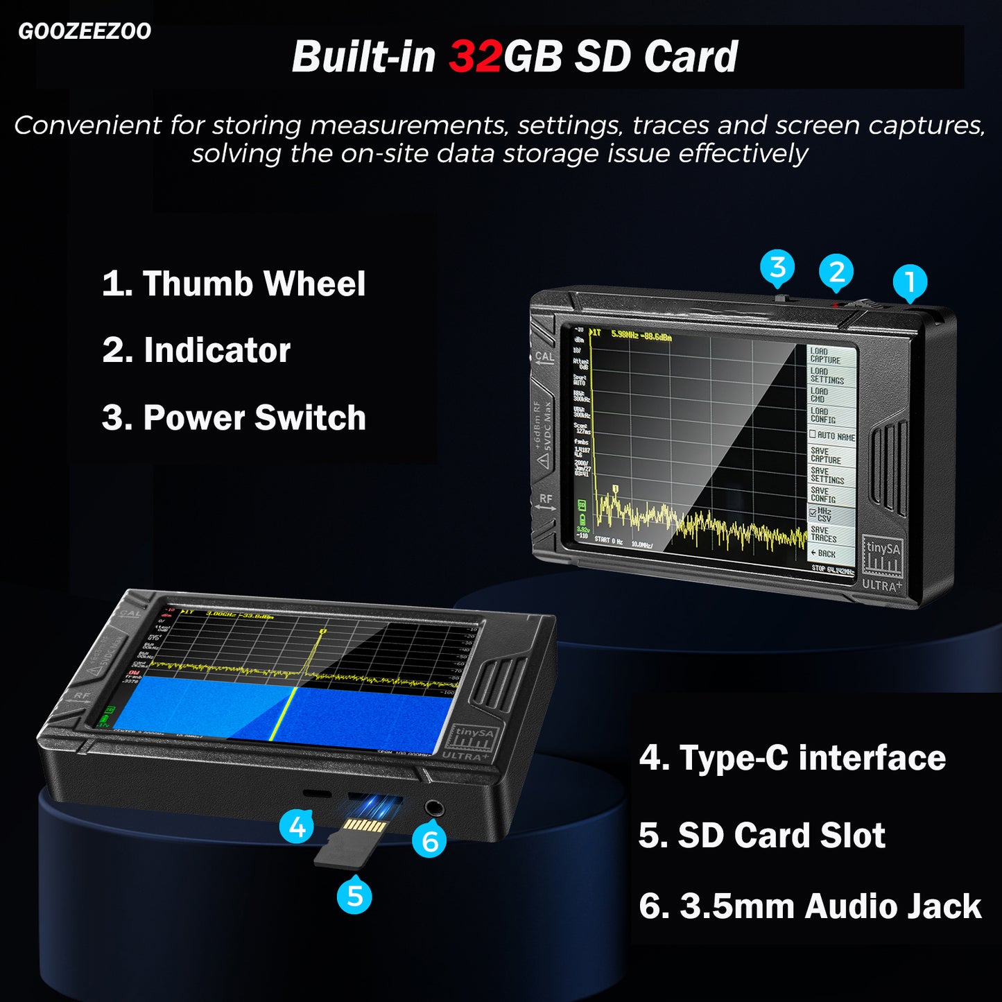 GOOZEEZOO 2025 Upgraded HW V0.5.4 TinySA Ultra+ZS407 Spectrum Analyzer, 4-inch 100kHz-7.3GHz Frequency Analyzer 2-in-1 Signal Generator 100kHz to 900MHz MF/HF/VHF UHF Input 5000mAh Battery & 32GB SD Card